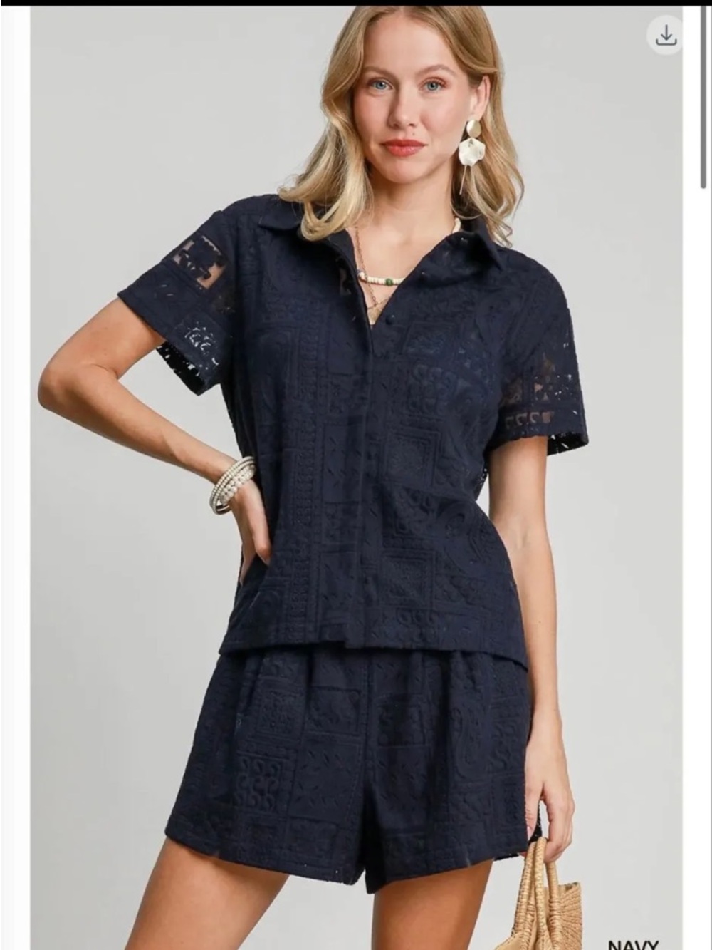 Umgee Navy Crochet Top & Shorts Set